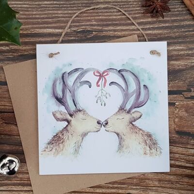 Reindeer Kisses Wooden Forever Card