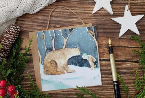 The Bear and the Hare in Winter Wooden Forever Card