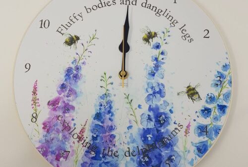 Dangling in the Delphiniums Wall Clock