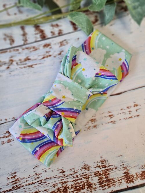 Matching Handmade Baby Clothes - Baby Bow Headbands - Happy Rainbow