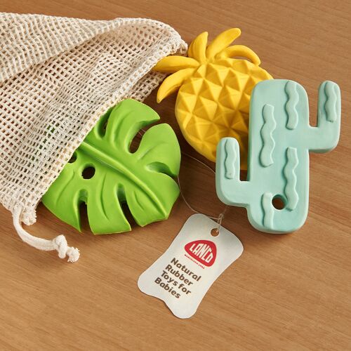 Lanco Teething Toys Set of Three - Pineapple, Leaf, Cactus  Baby Toys - Made from Natural Rubber