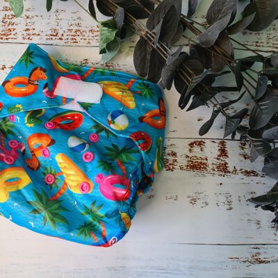 All-in-Two Complete Two Part Hemp/Cotton Nappy System | AI2 - Pool Party - Hook & Loop