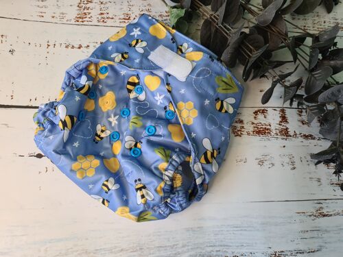 All-in-Two Complete Two Part Hemp/Cotton Nappy System | AI2 - Busy Bees - Hook & Loop