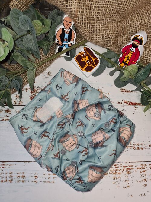Tandem Cloth Pocket Nappy with Hemp/Organic Cotton Inserts - Yo Ho Ho & A Babies Bum - Hook & Loop