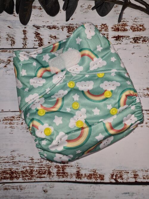 Tandem Cloth Pocket Nappy with Hemp/Organic Cotton Inserts - Happy Rainbow - Hook & Loop