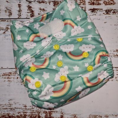 Tandem Cloth Pocket Nappy with Hemp/Organic Cotton Inserts - Happy Rainbow - Hook & Loop