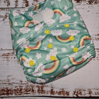 Tandem Cloth Pocket Nappy with Hemp/Organic Cotton Inserts - Happy Rainbow - Hook & Loop