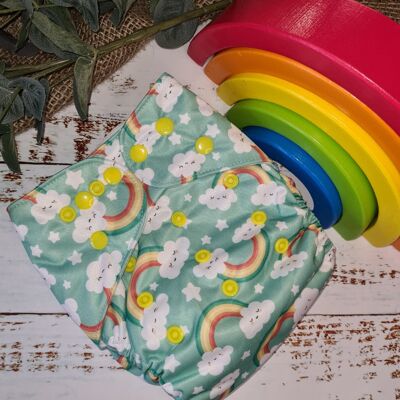 Tandem-Stofftaschenwindel mit Hanf-/Bio-Baumwolleinsätzen - Happy Rainbow - Druckknöpfe