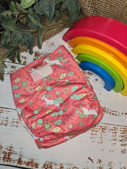 Tandem Cloth Pocket Nappy with Hemp/Organic Cotton Inserts - Unicorn Dream - Hook & Loop