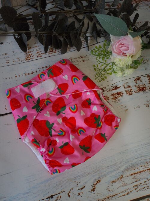 Tandem Cloth Pocket Nappy with Hemp/Organic Cotton Inserts - Strawberry Fields - Hook & Loop