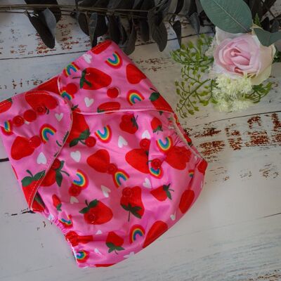 Tandem Cloth Pocket Nappy with Hemp/Organic Cotton Inserts - Strawberry Fields - Poppers