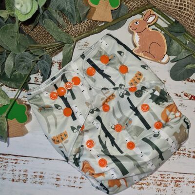 Pañal de tela con bolsillo en tándem con inserciones de cáñamo/algodón orgánico - Animales del bosque - Poppers