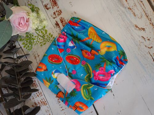 Tandem Cloth Pocket Nappy with Hemp/Organic Cotton Inserts - Pool Party - Hook & Loop