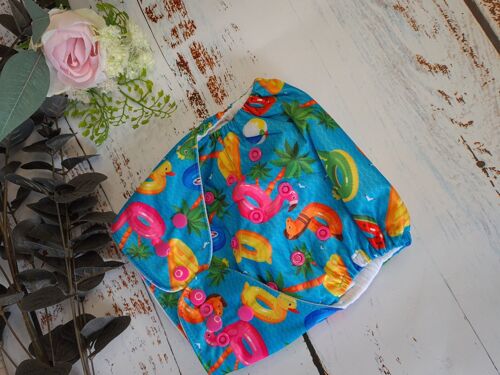 Tandem Cloth Pocket Nappy with Hemp/Organic Cotton Inserts - Pool Party - Poppers