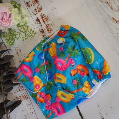 Tandem Cloth Pocket Nappy with Hemp/Organic Cotton Inserts - Pool Party - Poppers