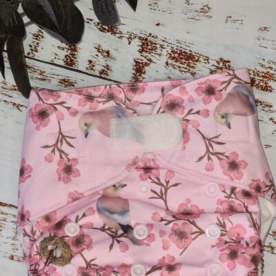 Pannolino tascabile in tessuto tandem con inserti in canapa/cotone biologico - Blossoms Up - Hook & Loop