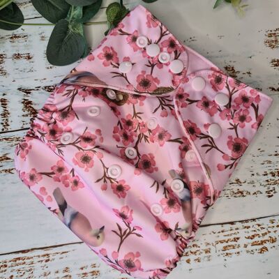 Tandem Cloth Pocket Nappy with Hemp/Organic Cotton Inserts - Blossoms Up - Poppers