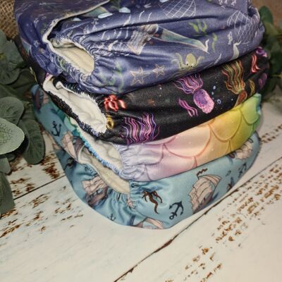 Paquete de pañales de tela de la colección náutica Juego de 4 - Pañales de bolsillo de tela en tándem con cáñamo / orgánico