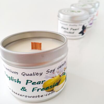 Soy scented tin candles - English pear & Freesia