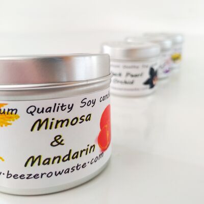 Velas de hojalata perfumadas de soja - Mimosa & Mandarin