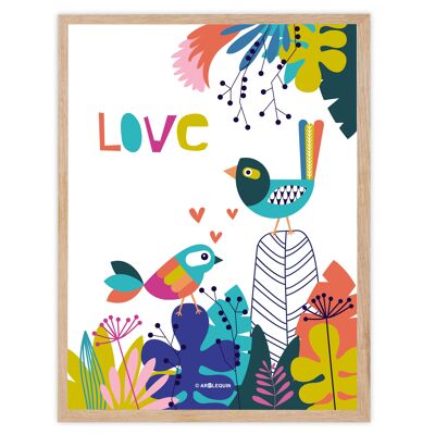 mehrfarbiges Poster mit Liebesvögeln