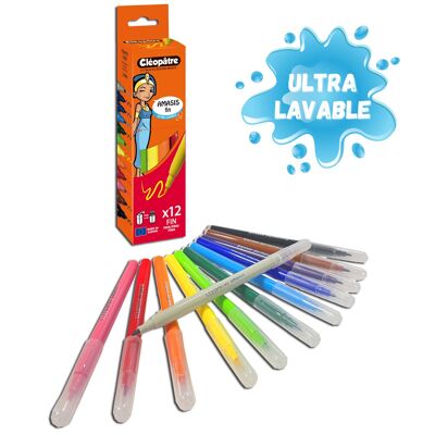 BOX OF 12 ULTRA WASHABLE FINE AMASIS FELT PEN - FOOD COLOR INK - BRIGHT AND BRIGHT COLORS