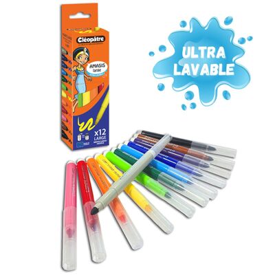 BOX OF 12 ULTRA WASHABLE LARGE AMASIS FELT PEN - FOOD COLORING INK - BRIGHT AND BRIGHT COLORS
