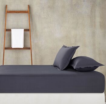 Drap Housse Percale - 100 x 200cm + 32cm - Noir 9