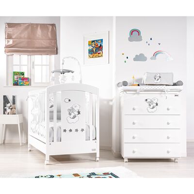 Letto in legno bianco con PANNELLO DECORATO