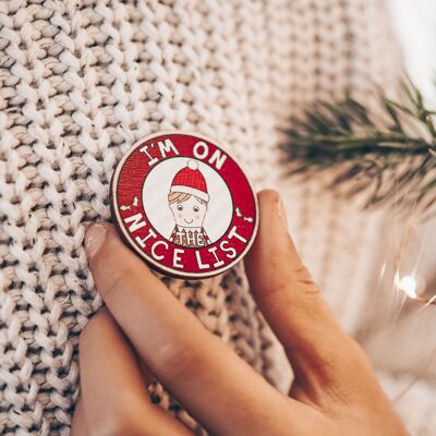 Nice List Wooden Pin Badge