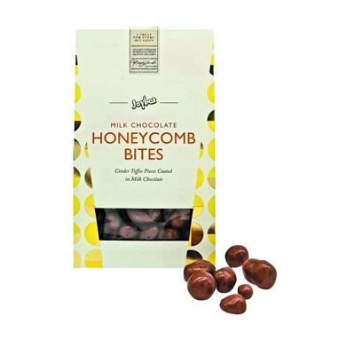 Honeycomb pieces coated in milk chocolate in carton