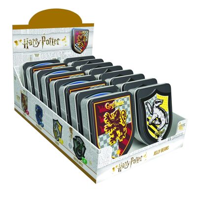 Harry Potter crest tins filled with 4 flavours of jelly beans