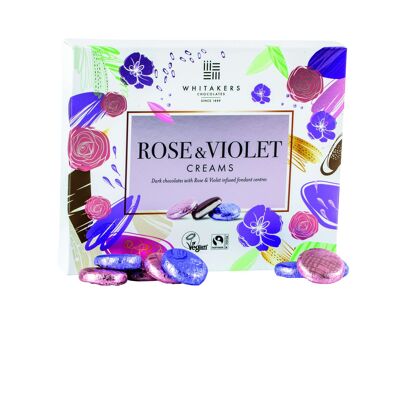 Whitakers foiled dark chocolate rose and violet creams