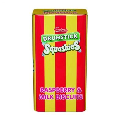 Swizzels Drumstick Squashies tin of raspberry and milk biscuits –
