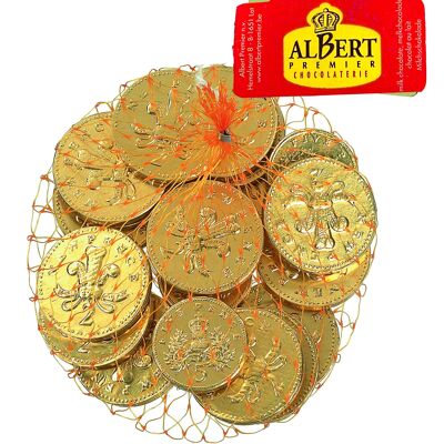 Gold foiled UK milk chocolate coins in net – TRIPLE PACK OF COINS