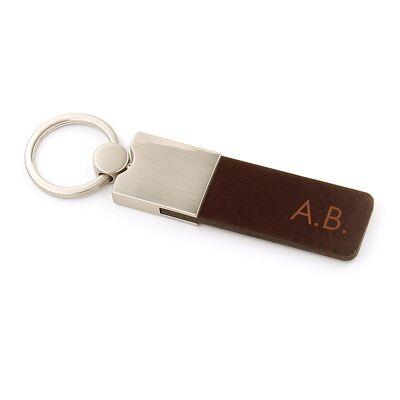 Key ring SQUARE with desired text or logo engraving brown