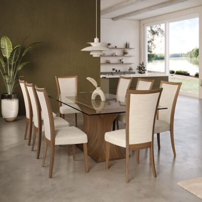 Mesas de comedor Estelle - roble natural Mediano 210 x 110 cm Cristal rectangular