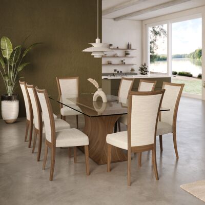 Tables à manger Estelle - Chêne naturel Medium 210 x 110cm Rectangulaire verre