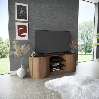 Swirl TV Media Cabinet - chêne-naturel - noyer-noir Swirl TV Media Cabinet Large (étagères en verre fumé et plateau en verre incrusté) 2