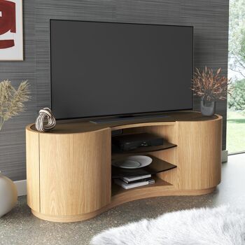 Swirl TV Media Cabinet - chêne-naturel - noyer-noir Swirl TV Media Cabinet Large (étagères en verre fumé et plateau en verre incrusté) 3