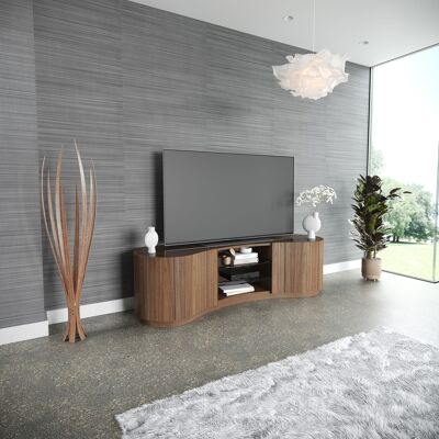 Mueble multimedia para TV Swirl - nogal-natural - roble-plata Mueble multimedia para TV Swirl grande (estantes de vidrio ahumado y tapa de vidrio empotrada)