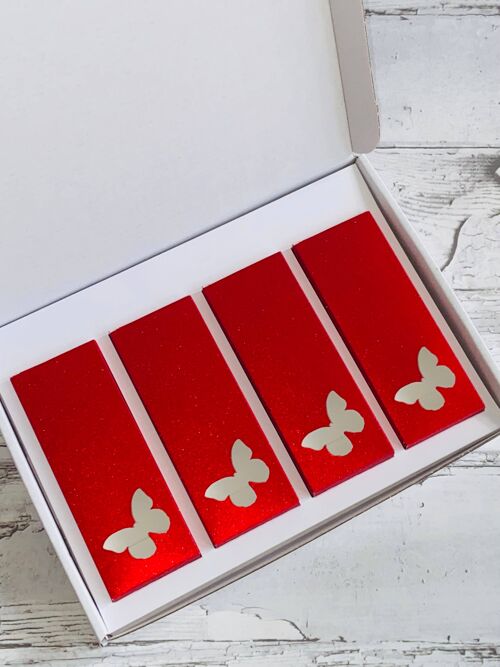 Wax Melt Snap Bar Gift Box Packaging - Red Glitter Butterfly