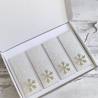 Confezione regalo con barra a scatto in cera fusa - Fiocco di neve con glitter argento