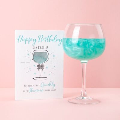 Happy Birthday Gin Bestie! - card contains 8-10 servings of Aqua Blue Silk drinks shimmer