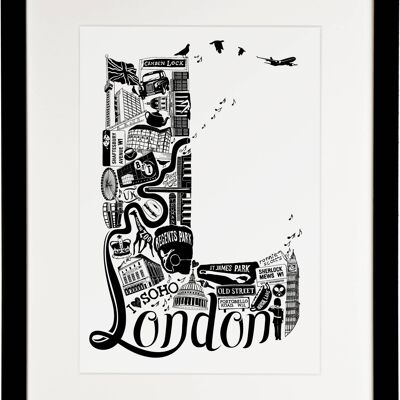 London - Location Letter Art Print Black