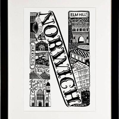 Norwich - Location Letter Art Print Black
