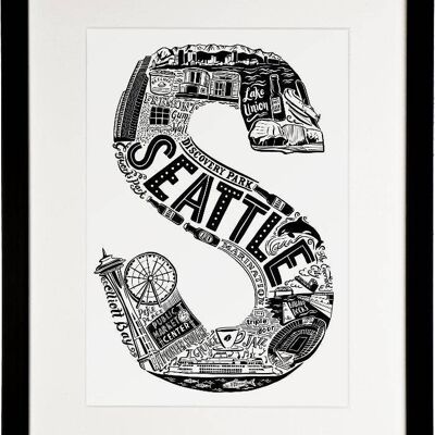 Seattle - Location Letter Art Print Black