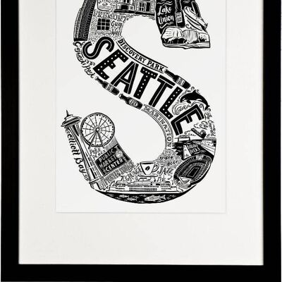 Seattle - Location Letter Art Print Black