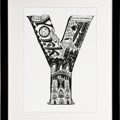 York - Location Letter Art Print Black