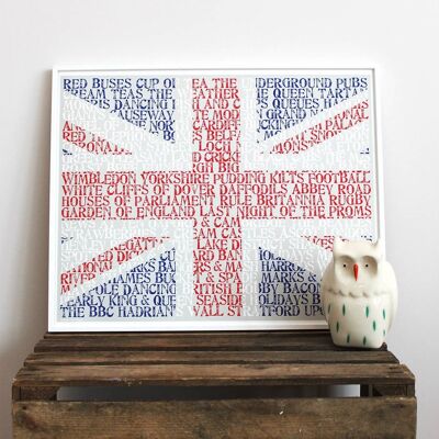 All Things British Typographic Print A4 White Framed